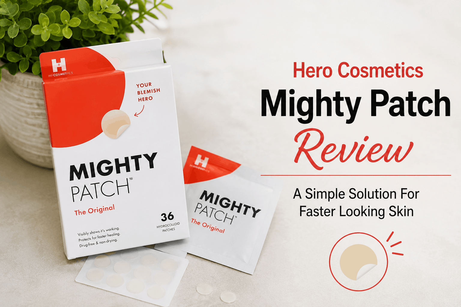 Hero Cosmetics Mighty Patch acne patch on clean skin helping protect a whitehead